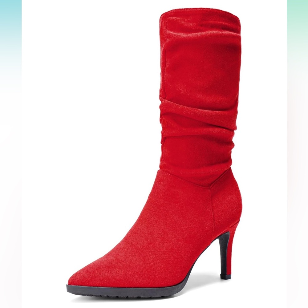 Women's Mid Calf Pointed Toe Suede boots - Picture 3 of 8